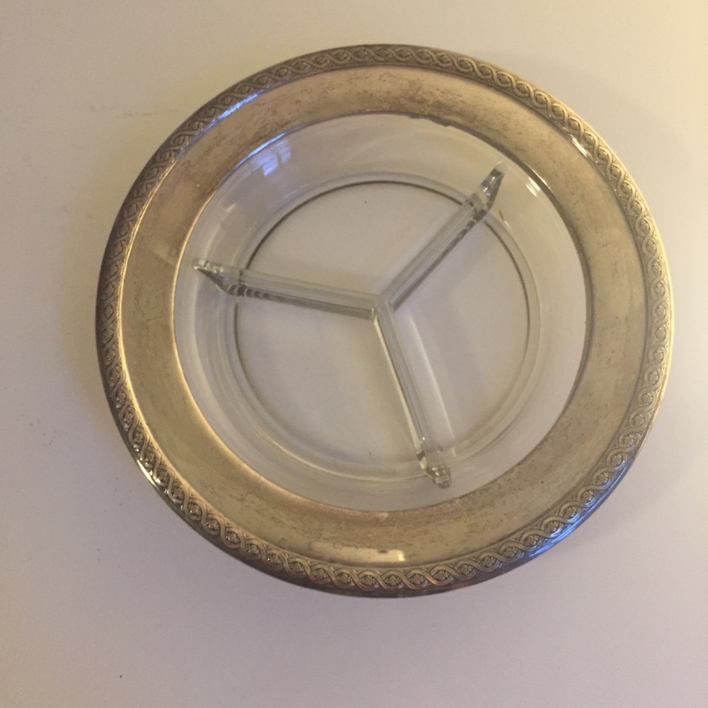 Vintage Glass and Silver Divided Candy Dish